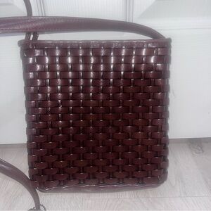 NINEWEST-Brown Woven Leather Crossbody Bag